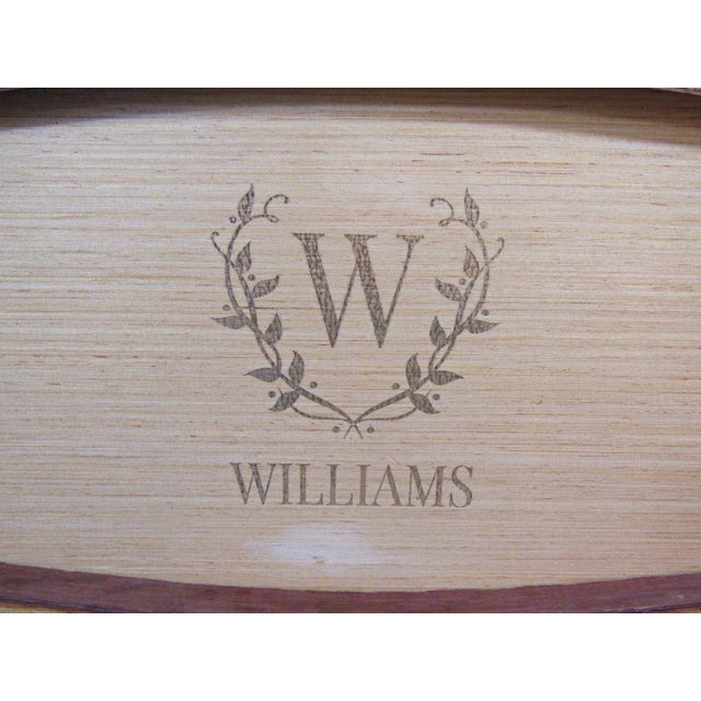 Wood Pinecone Home Reclaimed Wine Barrel Stave Serving Tray, Williams Monogram For Sale - Image 7 of 10