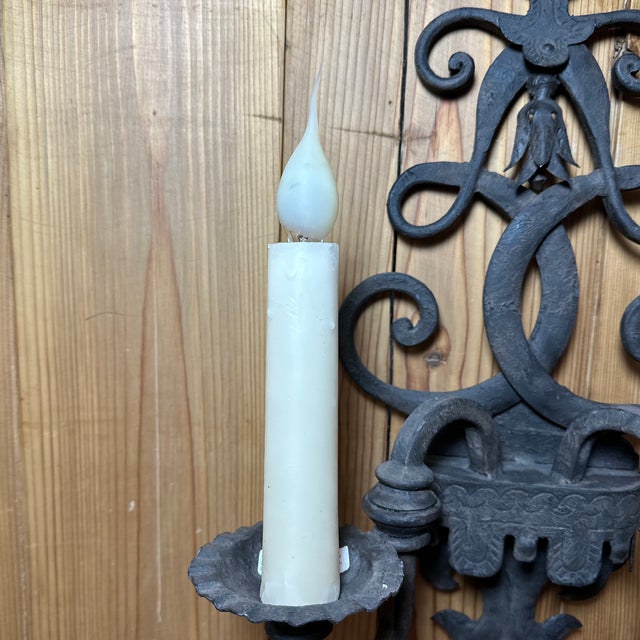 Metal Old World European Design Handforged Double Candle Wall Sconce. For Sale - Image 7 of 12