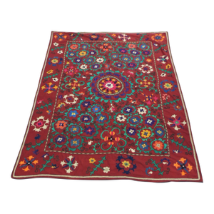 Vintage Red & Green Hand Embroidery Suzani Wall Hanging