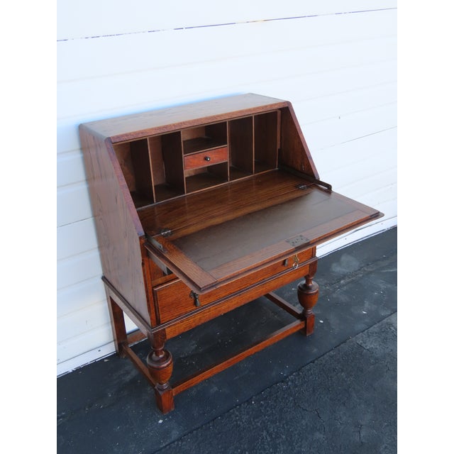 Wood Early 1900s Solid Oak Leather Top Secretary Desk 6630 For Sale - Image 7 of 17