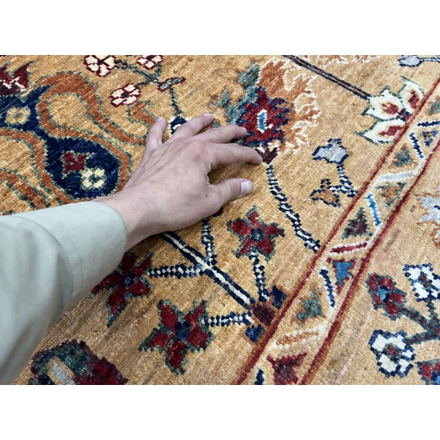 Persian Style Sultani Floral Wool Rug in Golden Beige, Burgundy and Blue, 5'2" X 6'6" For Sale - Image 10 of 17