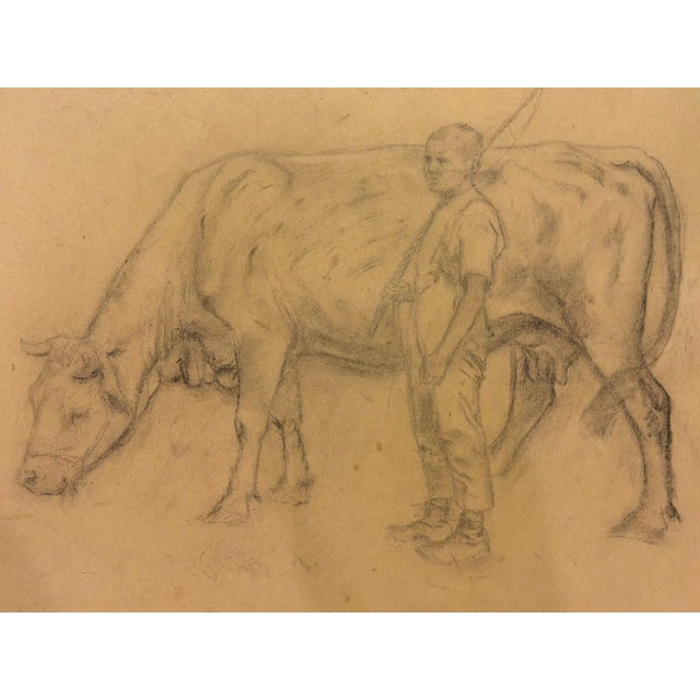 Heinrich Pforr, Cowherd, Brother August with Cow, 1920s, Pencil, in Very Good conditions. Designed 1920 to 1949 This piece...