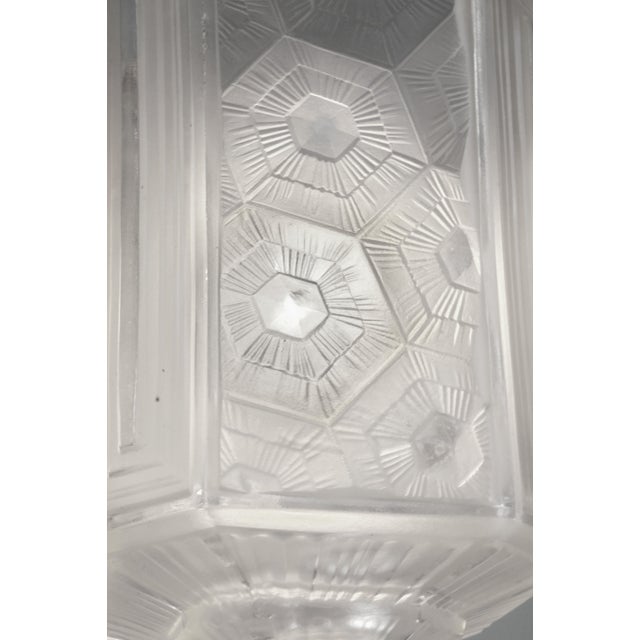 Hettier & Vincent French Art Deco Chandelier 1930s - Geometric Glass & Nickeled Bronze For Sale - Image 10 of 13