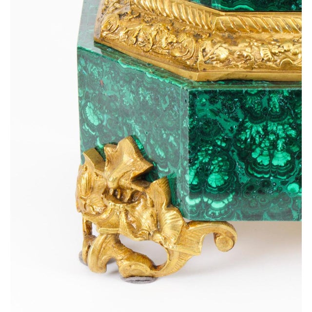 Antique 19th Century Malachite Ormolu & Bronze Mantel Clock For Sale - Image 10 of 18