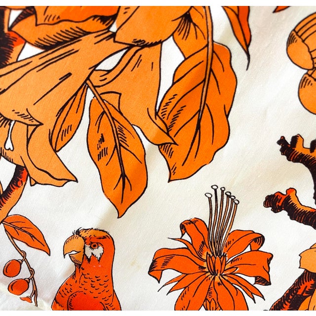 Brooke Cadwallader Rare Cotton Orange, and White Chinoiserie Fabric La Casa De Los Gallos. 2 Yds For Sale In San Francisco - Image 6 of 7
