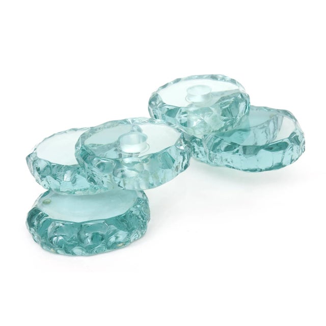 Vintage Signed Sea Green Glass Tiered Candlesticks Pair Of, 1993 For Sale - Image 4 of 11