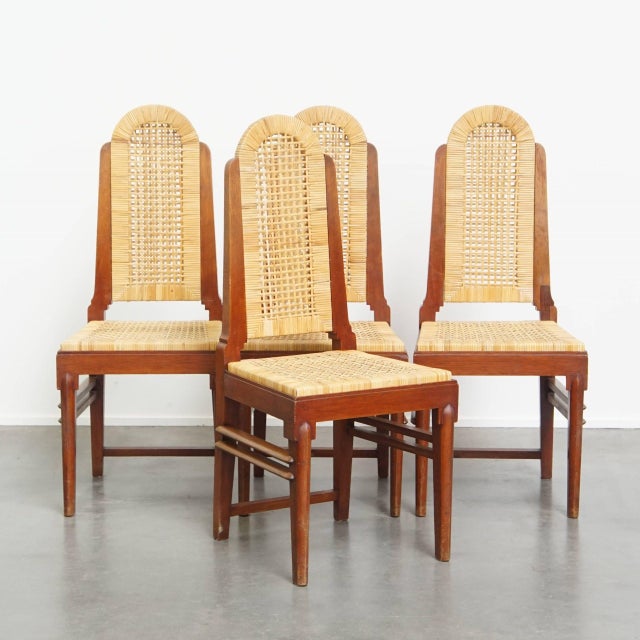 Art Deco Dining Chairs with Wicker Seat and Backrest, Set of 4 For Sale - Image 18 of 18