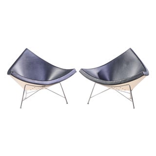 George Nelson for Vitra Mid Century Black Leather Coconut Chairs - Pair For Sale