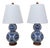 Pair of Ralph Lauren Petite Designer Chinoiserie Table Lamps Blue & White Double Gourd Shape Koi Fish For Sale