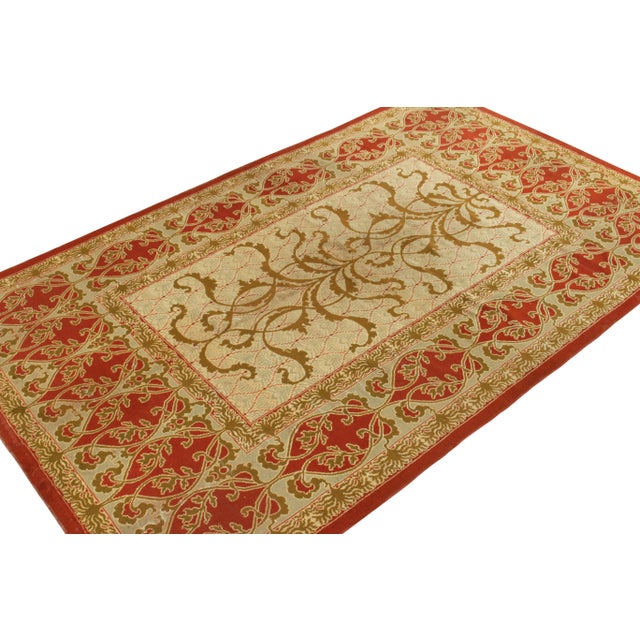Traditional Hand-Knotted Antique Art Nouveau Rug in Red, Green, Brown Floral Pattern For Sale - Image 3 of 7