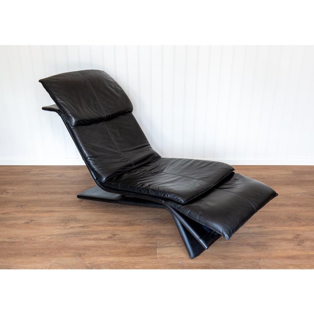 Vintage Chaise Lounge in Black Leather by Maurice Villency, 1980s For Sale - Image 12 of 18