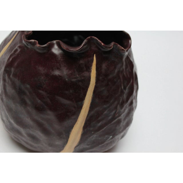 Vintage Matte-Glaze Cordovan Crimped Ceramic Vase For Sale - Image 10 of 13