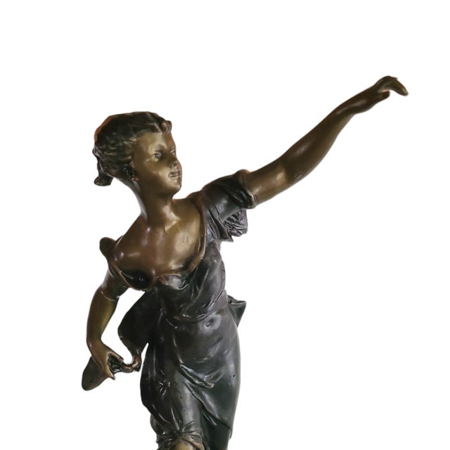 Bronze Emile Bruchon Spelter "L'Orage" Sculpture on Marble Base - Signed - For Sale - Image 8 of 12