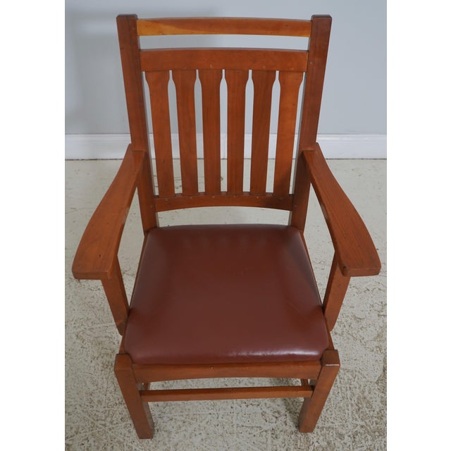 Age: Approx: 40 Years Old Details: Cherry Slat Back High Quality Construction Nice Tooled Leather Arts & Crafts Style...