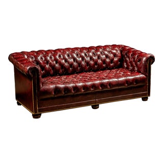 1970s Vintage Tufted Chesterfield Sofa in Oxblood For Sale