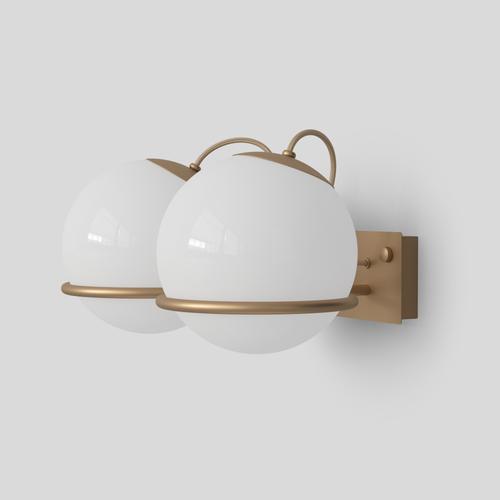 Model 237/2 design by gino sarfatti the two blown opaline glass spheres are gently held in place by two black, or...