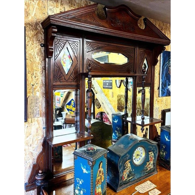Large Antique Edwardian Wall Mirror with Backboards, 1905 For Sale - Image 3 of 8