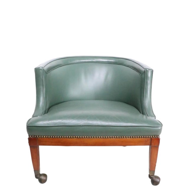 Mid 20th Century Leather Tub Chair With Nailhead Studs and Ball Caster Feet For Sale - Image 10 of 14