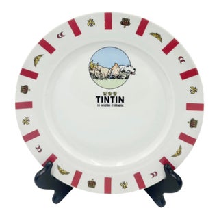 Vintage Tintin & Snowy Porcelain Plate For Sale