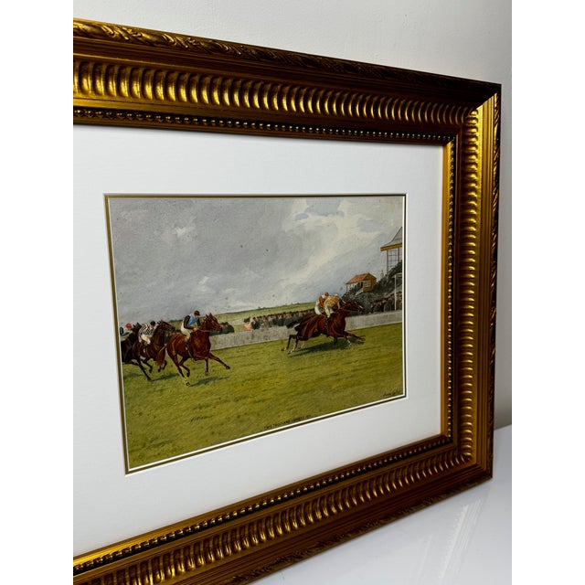 1910s British Painting Horse Neil Gow Jockey Danny Maher Up at Newmarket Races 2000 Guineas by Isaac James Cullin Dated 1910 For Sale - Image 5 of 12