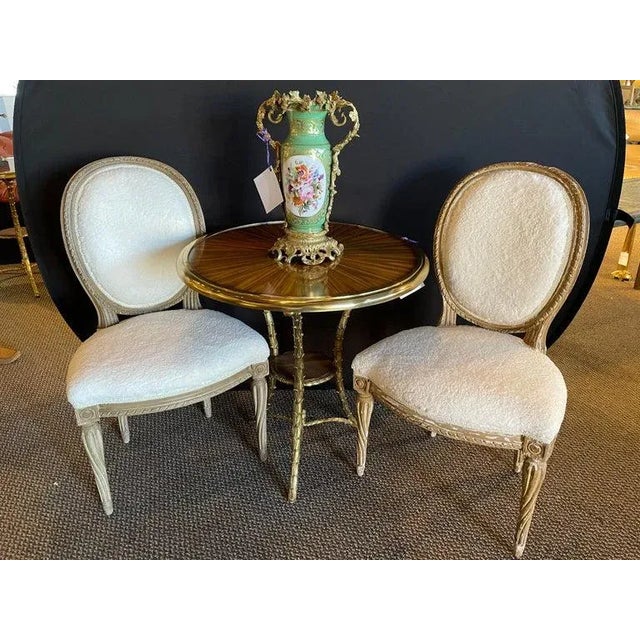 Hollywood Regency Jansen Distressed Sherpa Upholstered Side Chairs - a Pair For Sale - Image 3 of 10