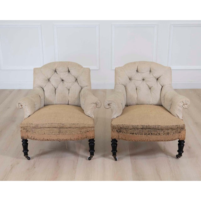 Attractive pair of 19th century French Napoleon III chairs featuring elegant forms and classic Second Empire styling. The...