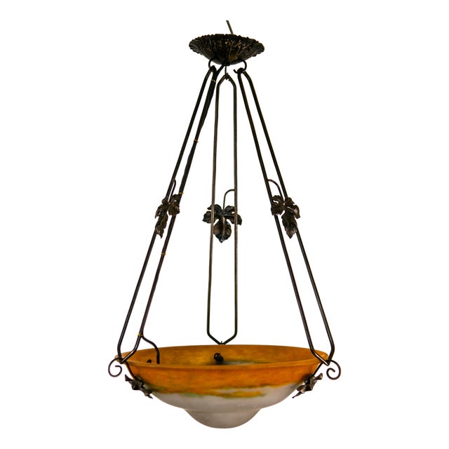 Art Deco Wrought Iron Ceiling Light from Muller Freres Luneville, France, 1930s For Sale