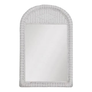 Arched White Wicker Wall Mirror For Sale