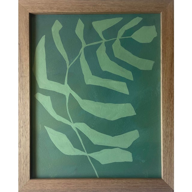 Teal 2026 Contemporary Set of Nine Abstract Fern Paintings on Paper Framed in Walnut Frames by Artist r.k. Red For Sale - Image 8 of 11