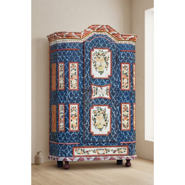 Antique Baroque Folk Art Hand-Painted Cabinet in Wood, Central Europe, 1865 For Sale - Image 4 of 18