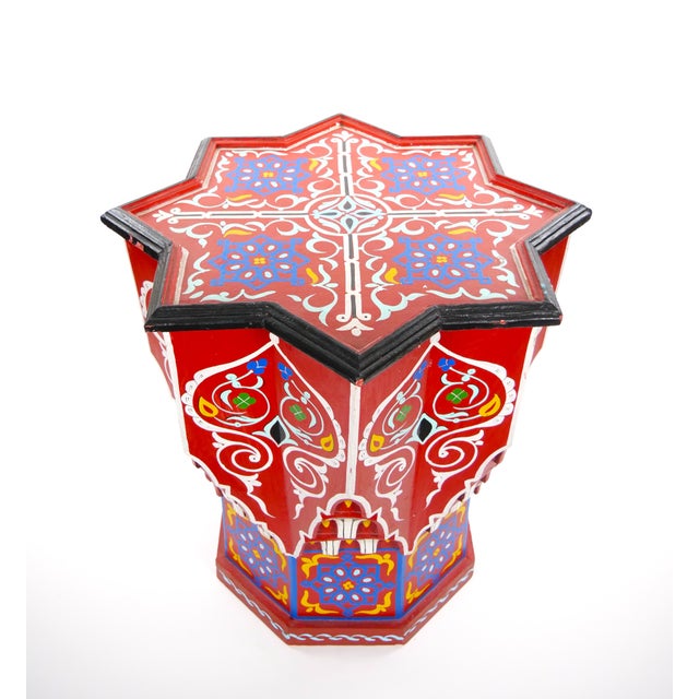 Moorish-Style Moroccan Hand-Painted Polychrome Eight-Pointed Star Side Table For Sale - Image 11 of 12