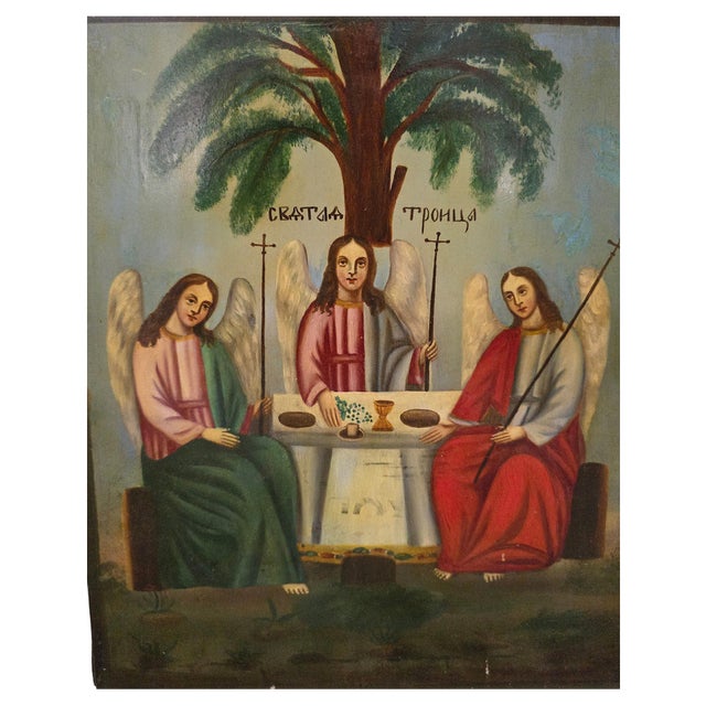 19th Century Orthodox Icon The Testament Trinity, 1860 For Sale