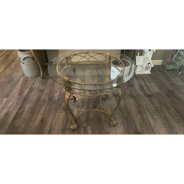 Gold 1970s Neoclassical Style Gold-Tone Metal and Beveled Glass Accent Table For Sale - Image 8 of 8