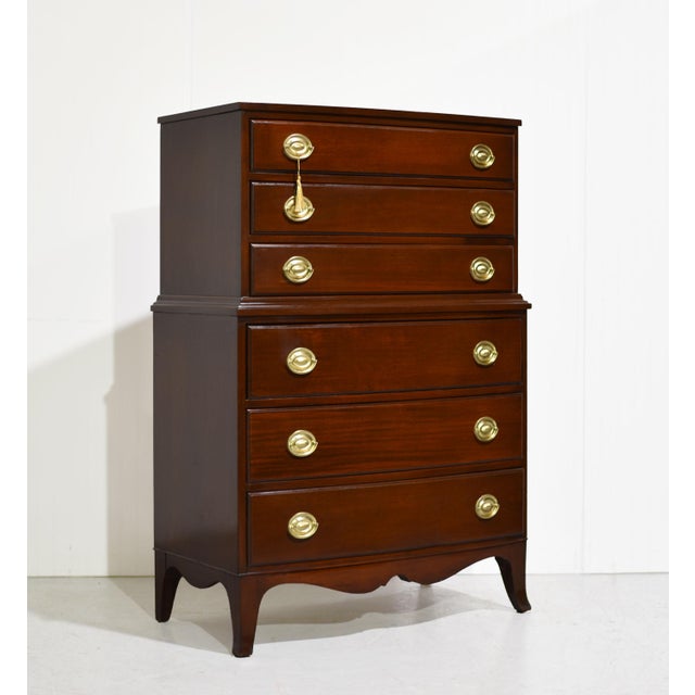 Mid 20th Century Mid Century Federal Style Mahogany Highboy Chest of Drawers For Sale - Image 5 of 11