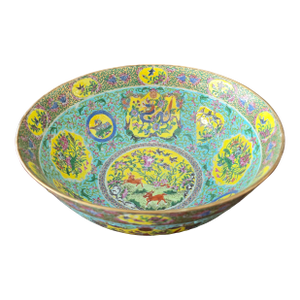Antique Chinese Porcelain Large Yellow Dragon Bowl