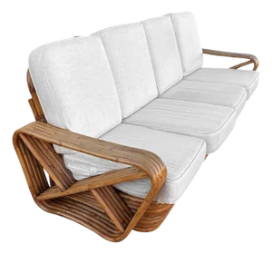 1940s Restored Paul Frankl Inspired 5-Strand Square Pretzel 4-Seat Sectional Rattan Sofa