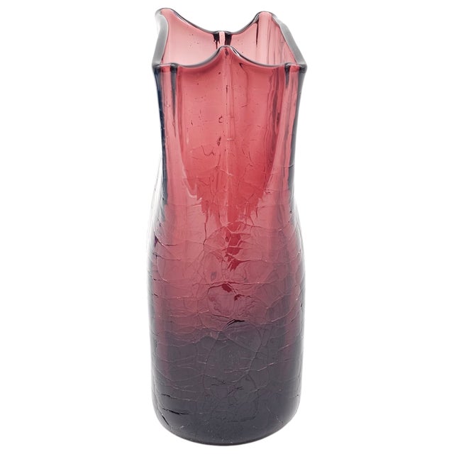 Amethyst Blenko Glass 8813 Don Shepherd Amethyst Paper Bag Vase Crackle 8.5" For Sale - Image 8 of 13