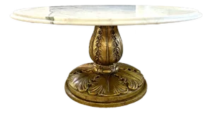 1960s Vintage Italian Marble Top Hollywood Regency Coffee Table - Ivory White With Gray Veining