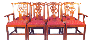 Late 20th Century Eight D. R. Dimes Chippendale Style Tiger Maple Dining Chairs