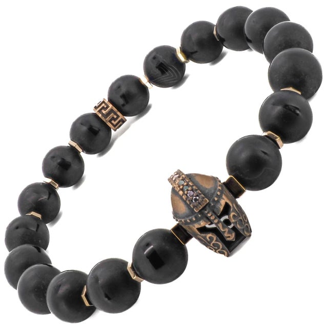 Black Onyx Stone Gladiator Charm Beaded Bracelet For Sale - Image 4 of 7