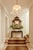 A beautiful Murano clear and white Opaline glass ruffled tulip chandelier light fixture. The fixture features a thick...
