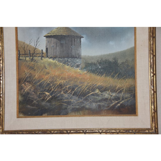 1960s Vintage Hector Salas Framed Oil on Canvas Outhouse Rural Landscape Painting For Sale - Image 10 of 13