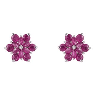 2.9 TCW Natural Ruby Rosette Flower Stud Earrings - Birthday Gift, a Pair For Sale