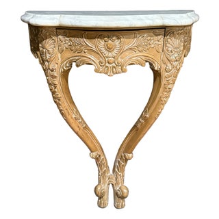 Mid 20th Century Louis XV Style Hand Carved Beechwood Console With Carrara White Marble Top For Sale