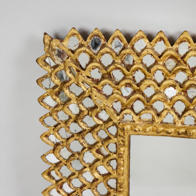 Antique French Giltwood Square Mirror W/Fish Scale Mirror Insets For Sale - Image 9 of 14