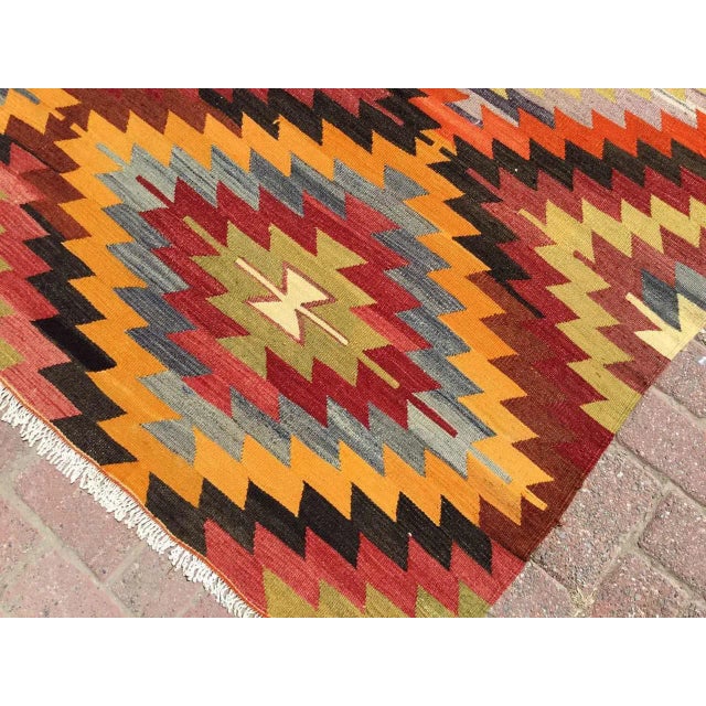 Textile Bohemian Vintage Turkish Kilim -75.5" X 130" For Sale - Image 7 of 10