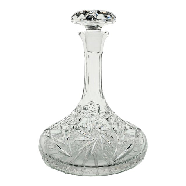 Vintage Cut Crystal Ship’s Decanter – Eleanor Pattern by American Cut – Faceted Dome Stopper – 34 Oz Barware Accent For Sale