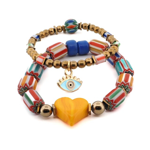 Metal Evil Eye Blessings & Beaded Love Bracelet Set For Sale - Image 7 of 7