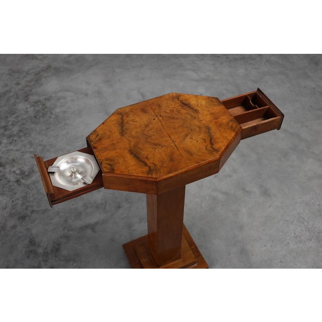Art Deco Side Table with Drawers & Integrated Ashtray, France, 1925 For Sale - Image 4 of 11