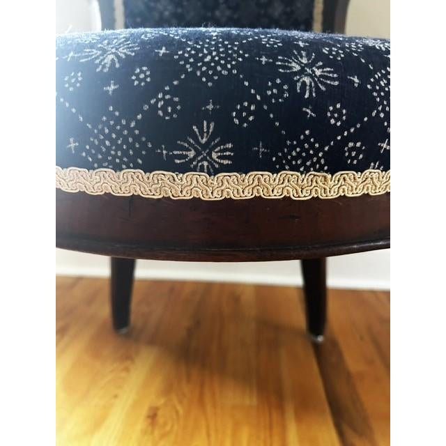 Antique Blue and White Batik Upholstered English Wood Accent Chair For Sale - Image 9 of 16